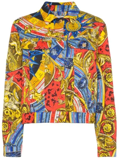 Shop Moschino Roman Scarf-print Denim Jacket