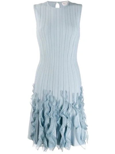Shop Alexander Mcqueen Kleid Mit Rüschensaum In 4056 Poet Blue Black
