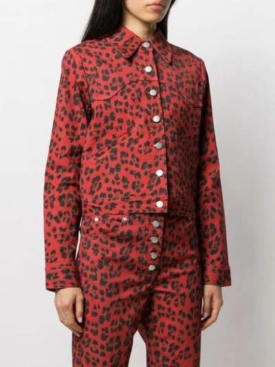 Shop Miaou Leopard Lex Denim Jacket In Red