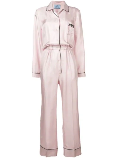 Shop Prada Silk Logo Jumpsuit In Pink