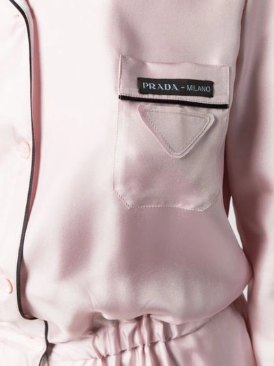 Shop Prada Silk Logo Jumpsuit In Pink