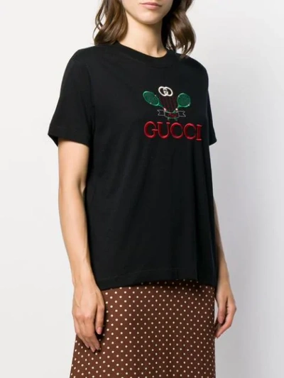 Shop Gucci Tennis Embroidered T-shirt In Black