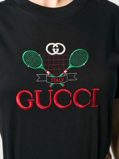 Shop Gucci Tennis Embroidered T-shirt In Black