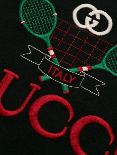 Shop Gucci Tennis Embroidered T-shirt In Black