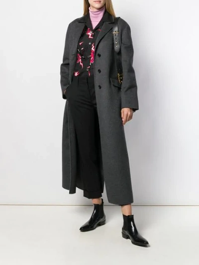 PRADA BELTED BUTTON-FRONT COAT - 灰色