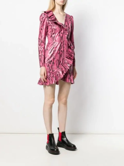 Shop Msgm Snake-embossed Mini Dress In Pink