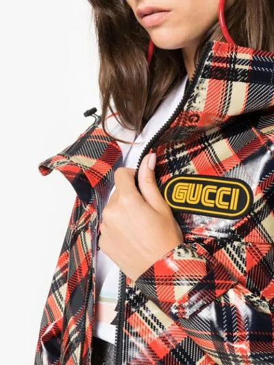Shop Gucci Logo Tartan Coated Cotton Windbreaker In Multicolour