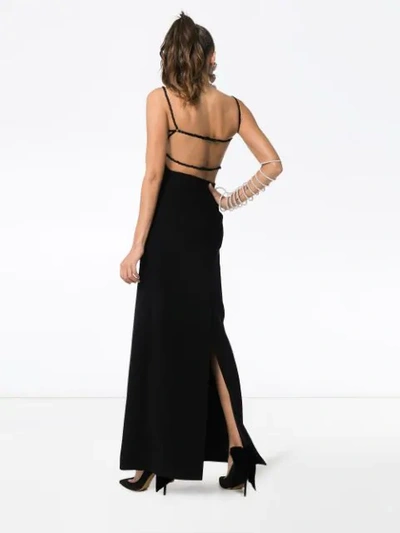 Shop Miu Miu Scalloped Edge Ruched Strap Gown In F0002 Black