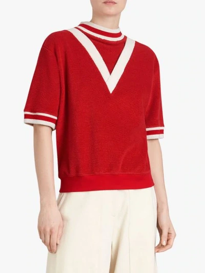 Shop Burberry Stripe Detail Cotton Terry Top - Red