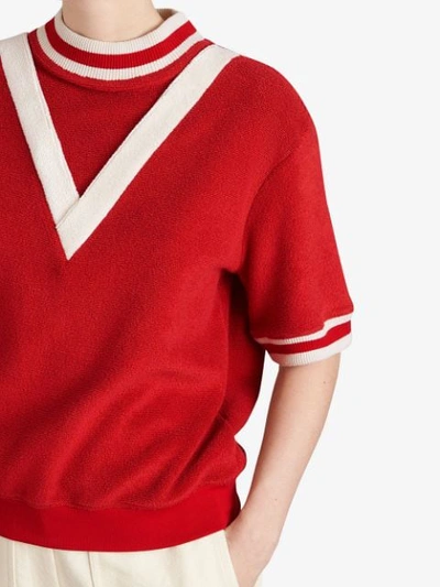 Shop Burberry Stripe Detail Cotton Terry Top - Red