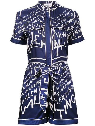 Shop Valentino Logo Printed Playsuit In Blue