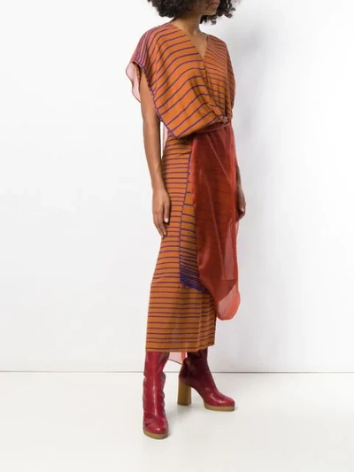 Shop Chalayan Layered Organza Striped Dress In Brown