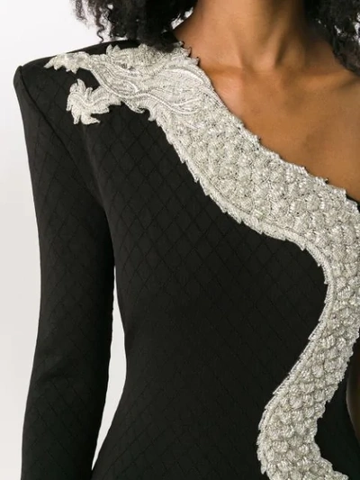 Shop Balmain Beaded Dragon Asymmetrical Dress In Black