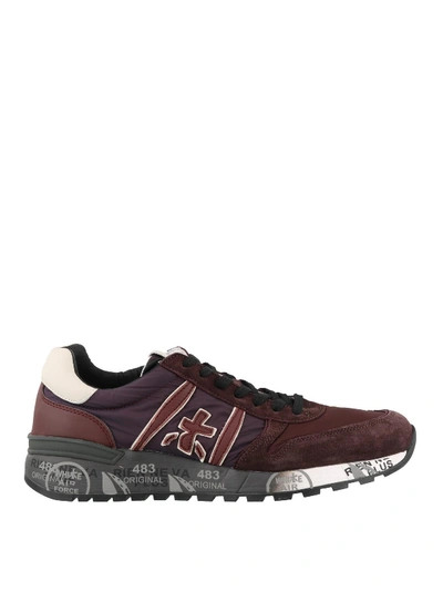 Shop Premiata Lander Suede And Tech Fabric Sneakers In Burgundy