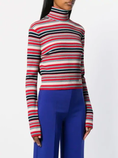 Shop Prada Striped Rib Knit Turtleneck Sweater - Red