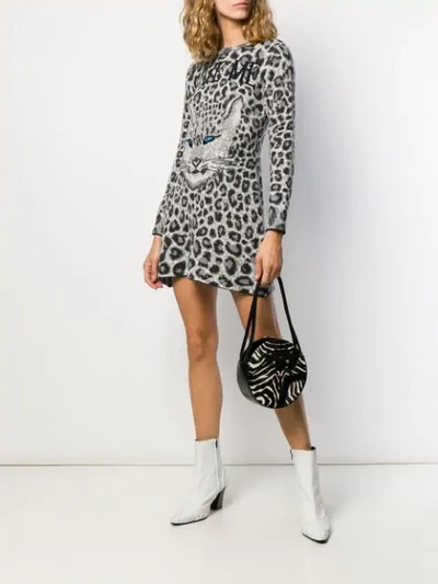 Shop Alberta Ferretti Leopard Intarsia Knit Dress In Grey