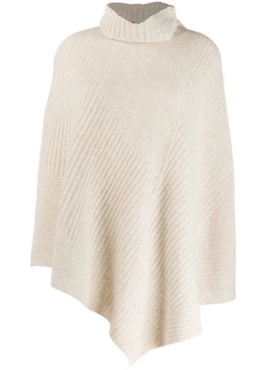 Shop Pringle Of Scotland Short-length Ribbed Poncho In Neutrals