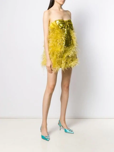 Shop Attico Bow Embellished Mini Dress In Yellow