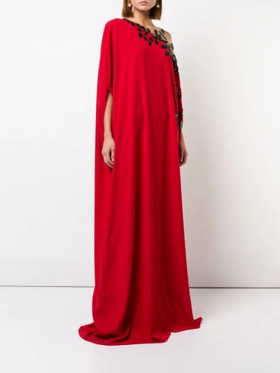 Shop Oscar De La Renta Cascade Sleeveless Illusion Embroidered Caftan In Red