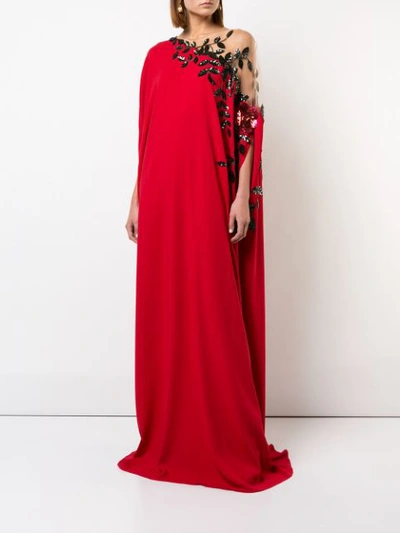 Shop Oscar De La Renta Cascade Sleeveless Illusion Embroidered Caftan In Red