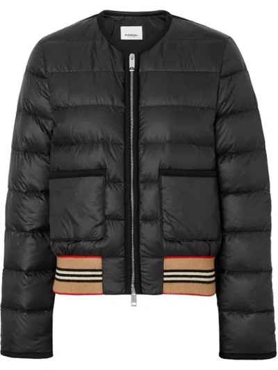 Shop Burberry Icon Stripe Detail Down-filled Puffer Jacket In Black