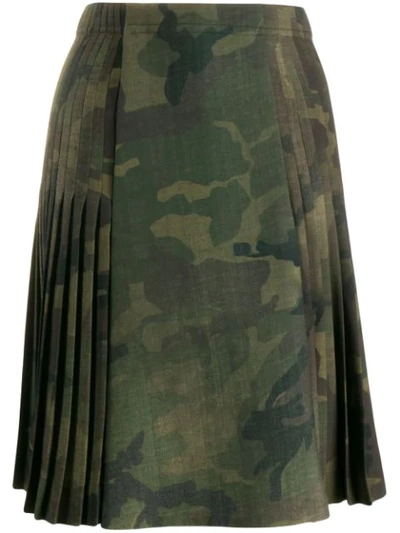Shop Ermanno Scervino Pleated Camouflage Print Skirt In Green