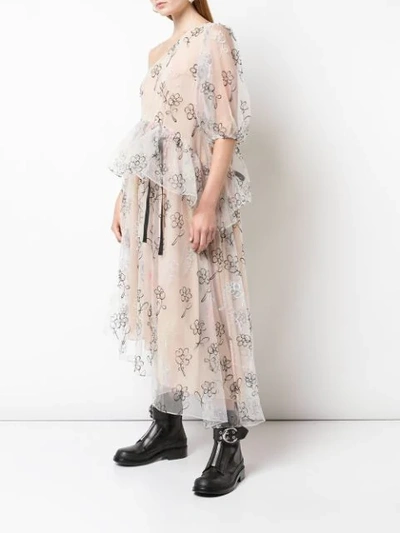 Shop Sandy Liang Asymmetric Sheer Dress In Neutrals
