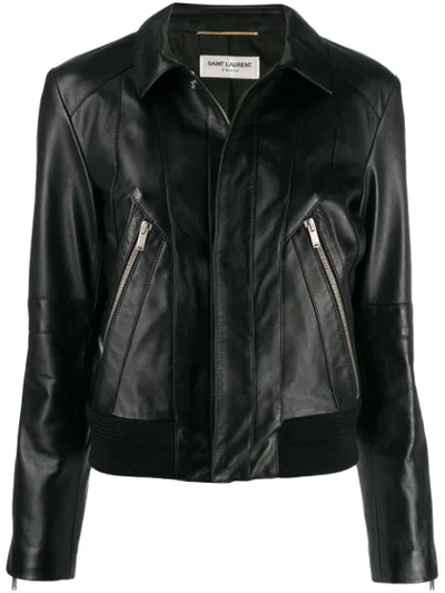 Shop Saint Laurent Fitted Biker Jacket In Black