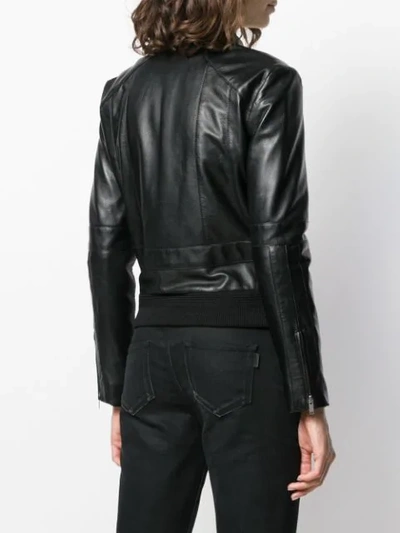 Shop Saint Laurent Fitted Biker Jacket In Black