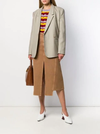 Shop Lanvin Slit Midi Denim Skirt In Brown