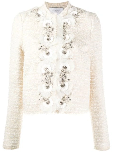 Shop Giambattista Valli Embellished Tweed Jacket In Neutrals