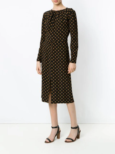 Shop Andrea Marques Printed Longsleeved Dress - Brown