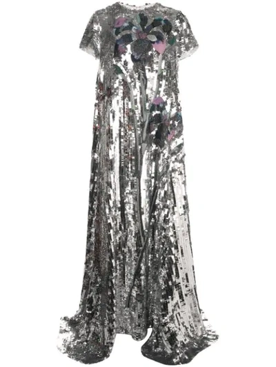 Shop Carolina Herrera Sequined Metallic-effect Gown In Silver