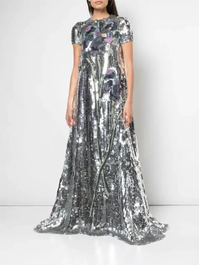 Shop Carolina Herrera Sequined Metallic-effect Gown In Silver