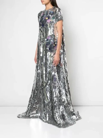 Shop Carolina Herrera Sequined Metallic-effect Gown In Silver