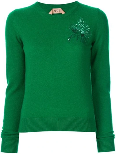 Shop N°21 Anemone Sequin-embellished Jumper In Green