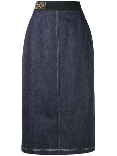 Shop Fendi Pencil Denim Skirt In Blue