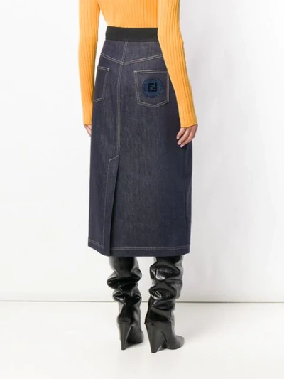 Shop Fendi Pencil Denim Skirt In Blue