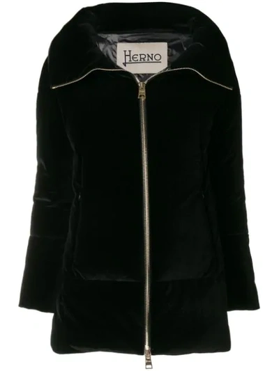 Shop Herno Velvet Padded Jacket  In Black