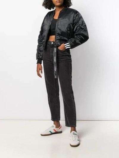 Shop Adidas Originals Cropped Bomber Jacket In Black