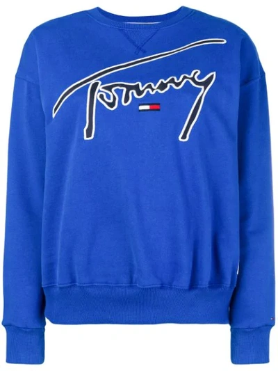 Shop Tommy Jeans Logo Embroidered Sweatshirt - Blue