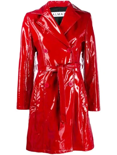 Shop Almaz Patent Trench Coat In Red