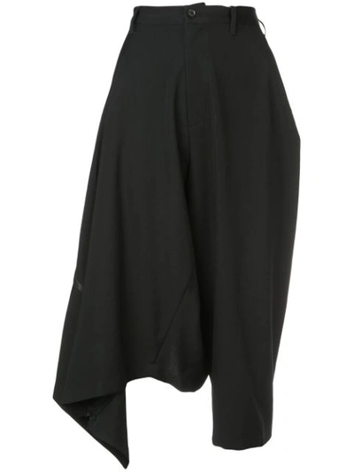 Shop Yohji Yamamoto Cropped Wide-leg Trousers - Black