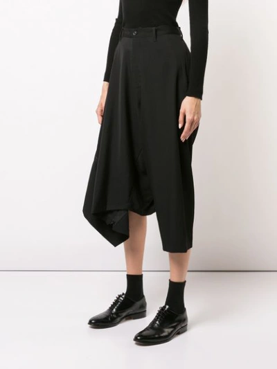 Shop Yohji Yamamoto Cropped Wide-leg Trousers - Black