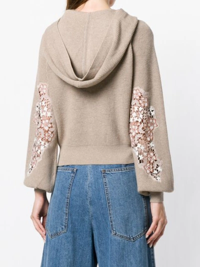 Shop See By Chloé Crochet Embroidered Cardigan In Neutrals