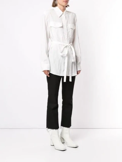 Shop Helmut Lang Tie Waist Crinkled Shirt In White