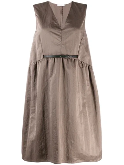 Shop Fabiana Filippi Sleeveless Belted Dress In Neutrals