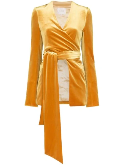 Shop Galvan Wrap-style Velvet Blazer In Mustard