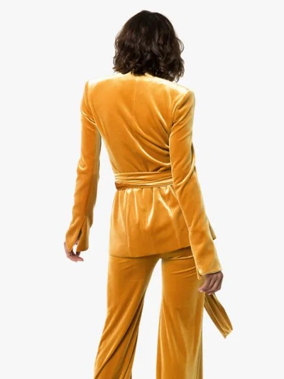 Shop Galvan Wrap-style Velvet Blazer In Mustard