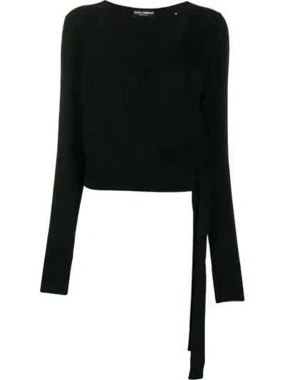 Shop Dolce & Gabbana Cashmere Wrap Cardigan In Black